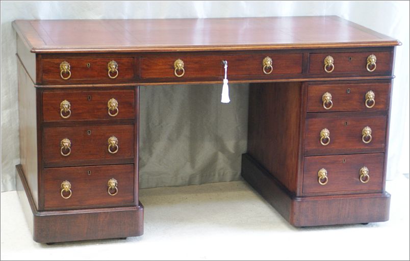 2070 Antique Victorian Walnut Pedestal Desk (2)